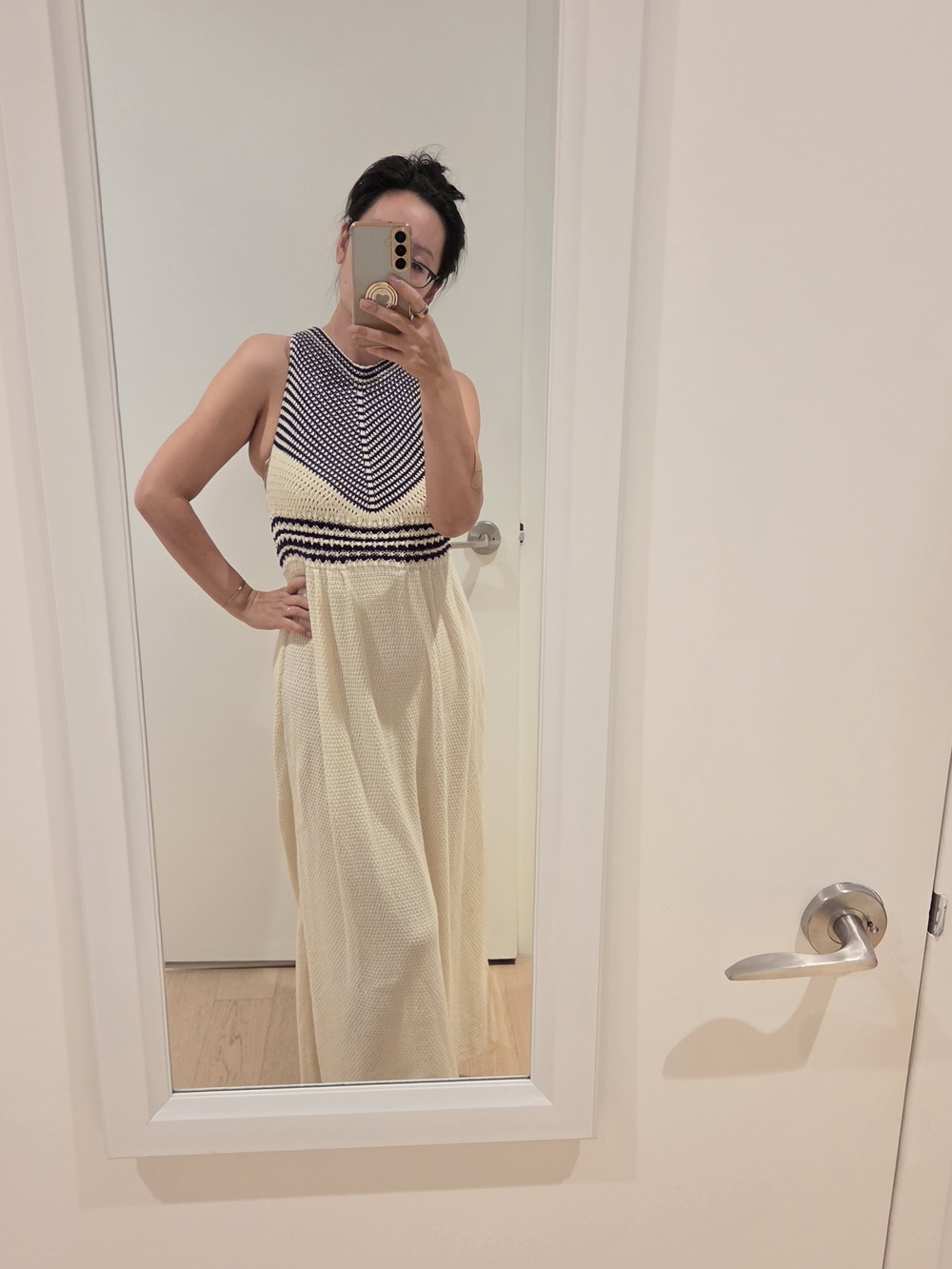 Cream and Navy Knit Maxi Dress- Spanish Brand Purchases In Barcelona